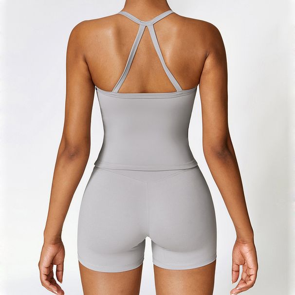 European And American Tight Yoga Suit Quick-drying Fitness Suit Spring And Summer Outdoor Running Sports Vest Shorts Suit Women 8519_ecoleips.com