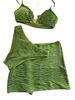 Aria Basics Light Green Velvet Three-piece Bikini Set, European American Ins-style Horizontal Striped Sexy Two-piece Swimsuit For_ecoleips.com