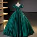 Women's Clothing Emerald Green V-Neck Ball Gown With 3D Floral Appliques – Elegant Polyester Evening Dress For Galas, Vocal Recitals & Corporate_ecoleips.com