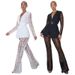 Women's Clothing Trendy Mesh Lace Floral Long Sleeve Top & Bell Bottom Pants Set - Stylish Two-Piece Outfit With Waist Tie, Sexy & Elegant_ecoleips.com