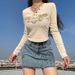 Trendy Women's Wing Shaped Slim V Neck Short Top Long Sleeved Pullover T-Shirt Basic Base Layer 2025 New Cross Border Fashion_ecoleips.com