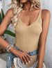 Women's Geometric Textured Knit Cropped Cami V-Neck Sleeveless Form-Fitting Tank Top For Summer Daily Wear_ecoleips.com