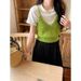 3th Morning Layering Essential Korean Style V-Neck Slim Fit Short Knit Camisole ZY2833_ecoleips.com