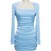 Blue Socialite Commuter Elegant Tube Top European And American Women's Fashion New Spring Long Sleeve Ruched Bodycon_ecoleips.com