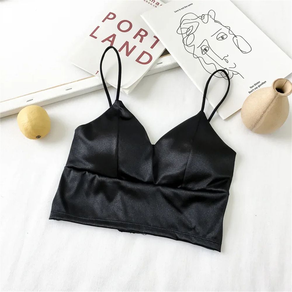 Sexy Bra Satin Women's Short Wireless Crochet Underwear Underlay Undergarments With Anti Glare And Beautiful Back Straps_ecoleips.com