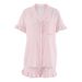 Pink Embossed Jacquard Cotton Short Sleeve Shorts Ruffle Pajama Set European And American Autumn New Home Wear For_ecoleips.com