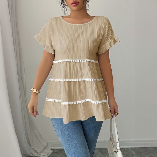 DiYun European And American Elegant Versatile Round Neck Short Sleeve Blouse Women's Clothing 2025 Autumn/Winter_ecoleips.com