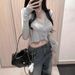 Korean Dongdaemun Women's Short Casual Cardigan Long Sleeve Simple Versatile Solid Color Top for Layering_ecoleips.com