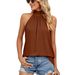 2026 European And American Cross-border Foreign Trade Summer New Solid Color Halter Neck Tie Knitted Tank Top_ecoleips.com
