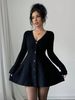 F00126DM European And American Women's Clothing 2025 Autumn New Low-Cut Long-Sleeve Cardigan Elegant Knit Dress_ecoleips.com