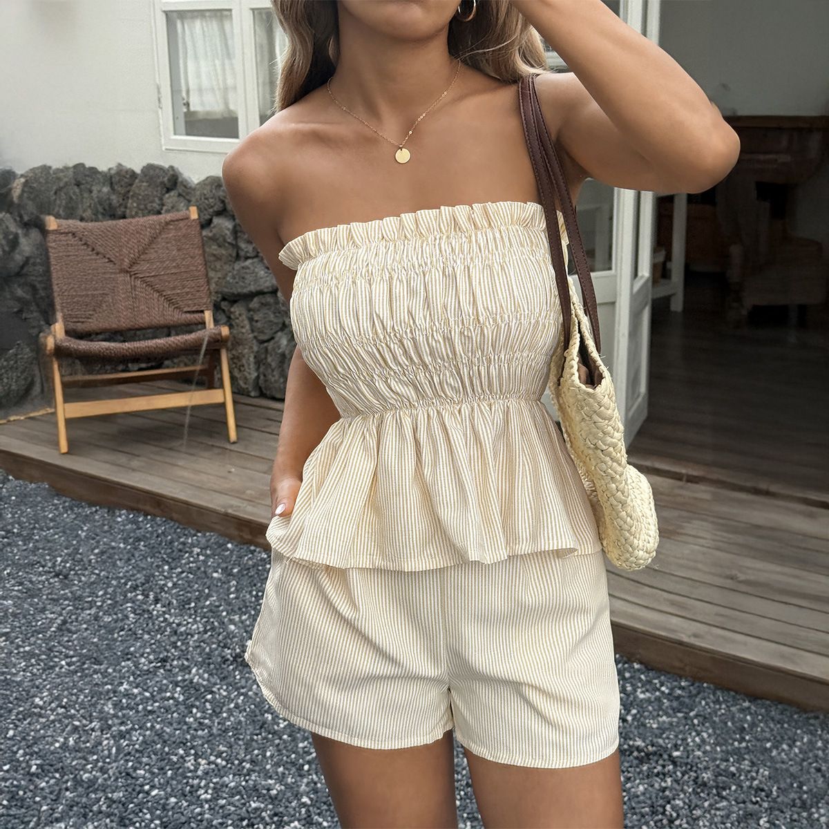 Women's Clothing Women's Strapless Ruffled Shorts Set Style Casual Summer Site For Formal & Casual For Women_ecoleips.com