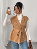Women's Plus Size Loose Fit Sleeveless Layered Vest – Solid Color Tie Waist Outerwear For Autumn & Winter_ecoleips.com