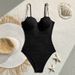Women's Retro Shell Hard Cup Beaded One Piece Swimsuit Bikini Wave Pattern Cross Border European American Style 26 New_ecoleips.com
