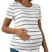 Women's Clothing Summer New Pregnant Women Striped Round Neck Casual Slim Fit Top With Rounded Hem And Loose Short Sleeves_ecoleips.com