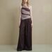 Suitable For All Seasons Someone Sometime Soft Breathable Pocket Drawstring Design Loose Wide-leg Women Brown Casual Pants_ecoleips.com