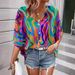 Fashion Printed Women's Clothing Elegant Bat Sleeve Loose Shirt Button V Neck Top_ecoleips.com