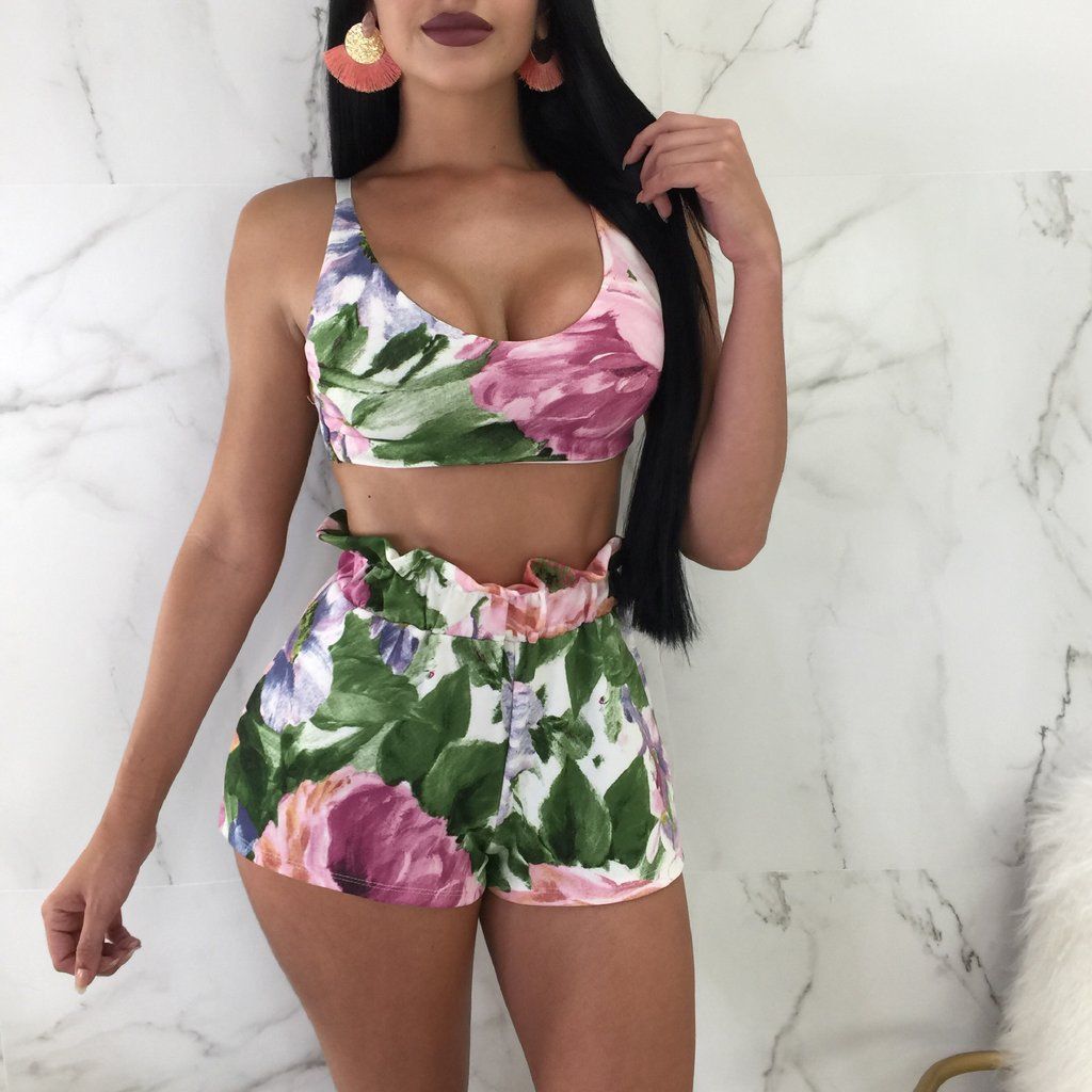 Women's Clothing Sexy Printed Strappy Suspenders Two Piece Suit Nightclub Clothes_ecoleips.com
