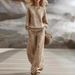 Women's Autumn Winter Light Brown Slim Fit Sweatshirt And Pants Set Long Sleeved Retro Casual European American Style_ecoleips.com