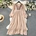 Women's New Embroidery V Neck Loose Long Ethnic Style Holiday Dress_ecoleips.com
