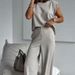 Women's Clothing Autumn And Winter New Sleeveless Solid Color Casual Loose T Shirt And Wide Leg Pants Set Women_ecoleips.com