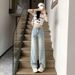 Women's High-Waisted Slim Fit Straight Leg Jeans Lightweight Summer Fashion Washed Blue Distressed Slimming Wide Leg Pants_ecoleips.com