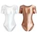 sexy Women Silky Glossy One-piece Japanese Swimsuit Oily Tights Shapewear Shiny Short Sleeve Bodysuit Men's Bathing Suits_ecoleips.com
