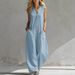 Women's Clothing Spring/Summer Women's Casual Linen Cotton Jumpsuit Sleeveless V-Neck Solid Color For Formal & Casual For Women_ecoleips.com
