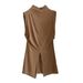Women's High Neck Sleeveless Knitted Vest Sweet And Spicy Design Unique Hollowed out And Slit Top for Summer_ecoleips.com