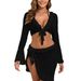 Women's Clothing Sunscreen Long Sleeved Cover Up Beach Skirt Bikini Four Piece Set, Sexy Two Piece Swimsuit_ecoleips.com