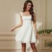 Cross-border European And American Style Dress, Foreign Trade, Elegant Lace Pleated Short Square-neck Strap Dress For_ecoleips.com