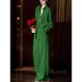 Women's Linen Relaxed Fit Set – Oversized Lapel Shirt & Wide-Leg Pants | Korean-Inspired Loose Style | Breathable Summer Outfit In Sage Green_ecoleips.com