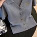 Women's Gray Casual V Neck Short Sleeve Knit Top Spring Summer New Elegant Slimming Commuter Fashion_ecoleips.com