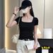 Square Neck Short-sleeved Shirt Women's Spring And Summer Low Neck Slim-fitting And Thin Collarbone Bottoming Shirt_ecoleips.com
