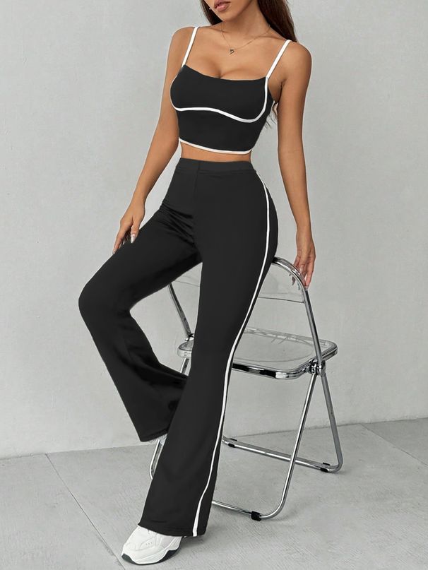 Women's round Neck Short Sleeve Two Piece Set with Side Stripes European American Style Cross Border Spot Supply_ecoleips.com