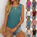 Women's Clothing Solid Color Round Neck Sleeveless Casual Short Sleeved Vest T Shirt_ecoleips.com