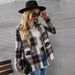 2024 Autumn European And American Women's Long-Sleeve Turn-Down Collar Loose Plaid Woolen Shirt Jacket_ecoleips.com