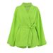 Green Cotton Long Sleeve Robe Shorts Lace-up Pajamas Two-piece Set European And American Autumn Wholesale New Home_ecoleips.com