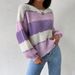 Women's Clothing Autumn And Winter Long Sleeved Pullover Sweater Contrast Color Casual Loose Lazy Style Knitted Tops For Women_ecoleips.com