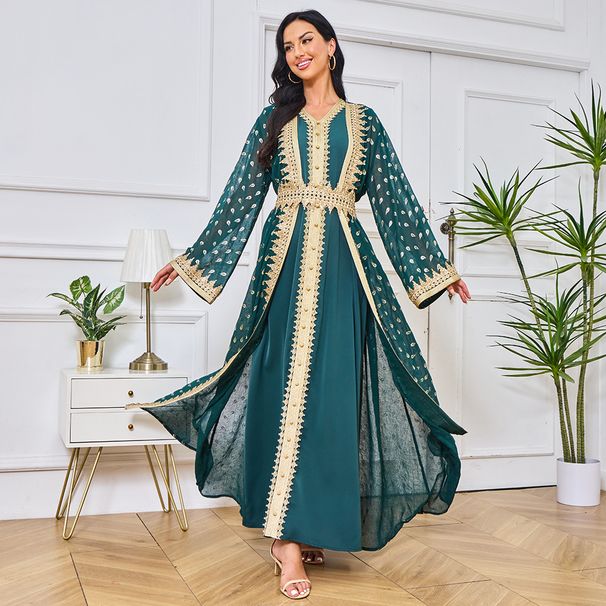 Women's Clothing Modest Abaya Dress Dubai Abaya Elegant Long Sleeve Kaftan With Gold Embroidery | Modest Evening Gown For Parties & Travel_ecoleips.com