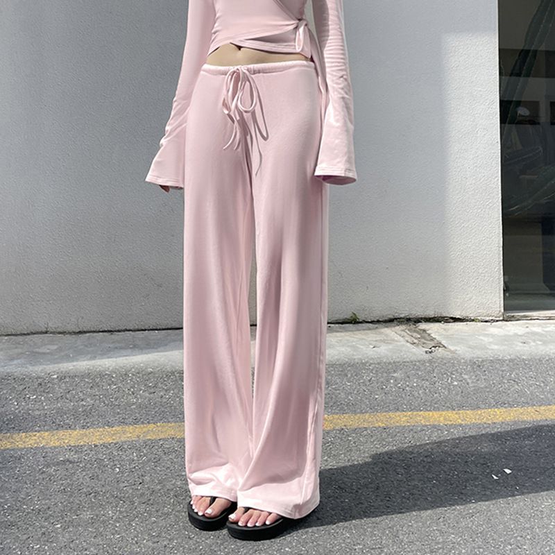 Women's Clothing Sexy V Neck Long Sleeved Y2K Fashion Sexy V-Neck Long Sleeve Top & Casual Pants Set - Stylish & Comfortable Outfit For Everyday Wear_ecoleips.com