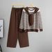 New Temperament Fashion Xiaoxiang Style Professional Knitted Suit Women's Striped Sweater Wide Leg Pants Two Piece Suit_ecoleips.com