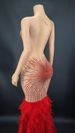 Women’s Clothing singer host model rhinestone sling backless feather stitching mopping party dress dress_ecoleips.com