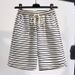 Black And White Striped Shorts Women's Summer New Five Point Wide Leg Pants Casual Running Sports Hot Pants Ins Slim_ecoleips.com