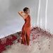 Women's Clothing One Shoulder Gathered Slit Sexy Satin Dress Summer Temperament Slim Solid Color Long_ecoleips.com