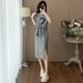 Casual Sports For Women Summer Design Sense Fashionable Gray Short Sleeve Top And Skirt Two-Piece Set_ecoleips.com