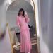 Elegant Comfort Color-Block Maxi Dress - V-Neck Long Sleeve Polyester Blend Dress With Princess Seams For Women (Pink)_ecoleips.com