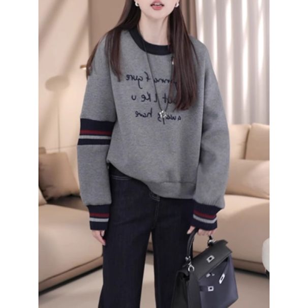 Elegant Gray Women's Sweatshirt Jacket, New Autumn 2025 Model, Plus-size, Loose-fitting, Slimming Top_ecoleips.com