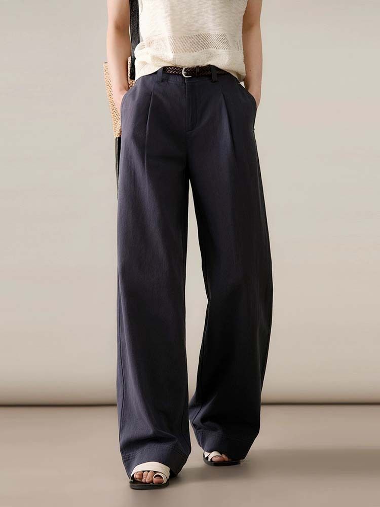 Suitable For All Seasons Si BC Style Linen Tencel Cotton Wide-Leg Casual For Women Old Money Loose Feel Waistband Wide Edge Straight Long_ecoleips.com