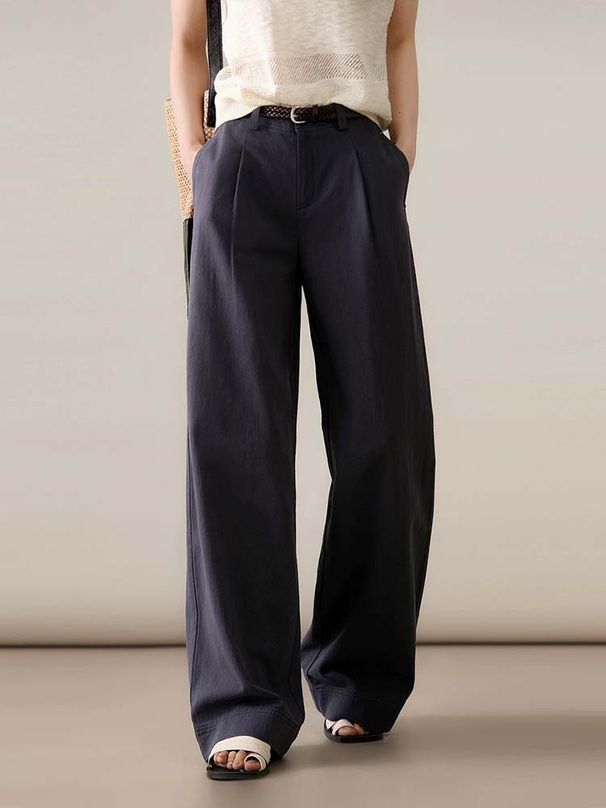 Suitable For All Seasons Si BC Style Linen Tencel Cotton Wide-Leg Casual For Women Old Money Loose Feel Waistband Wide Edge Straight Long_ecoleips.com