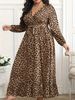 Leopard Print Slit Long Sleeved Dress For Women Trendy European American Fashion Spring_ecoleips.com